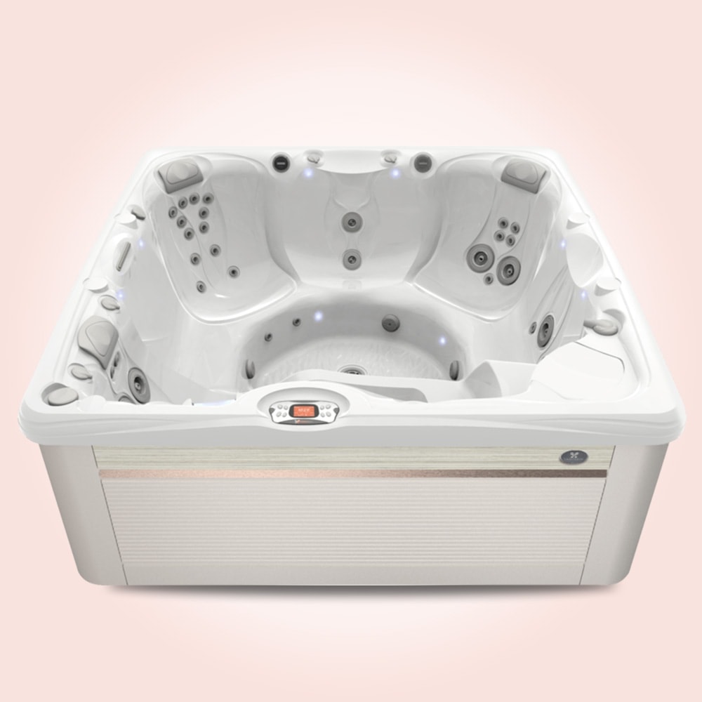 Produktbild på spabadet Makena från Caldera Spas med Arctic white insida och Parchment utsida