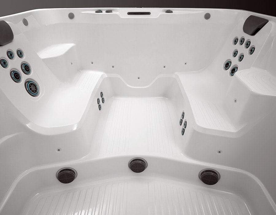 Insidan på swimspa som visar massageplatser